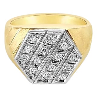 Mens Pave Cluster Ring .20cttw 14k Two-Toned Gold, Size 6 For Sale