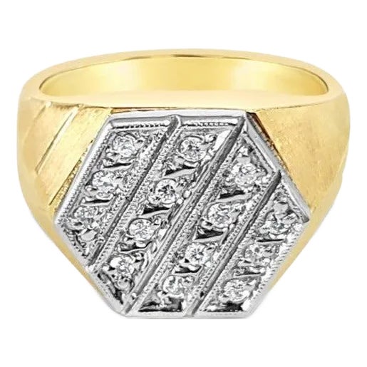 Mens Pave Cluster Ring .20cttw 14k Two-Toned Gold, Size 6 For Sale