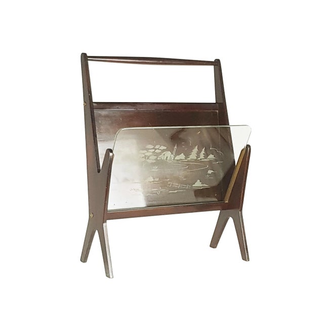 Italian Stained Plywood & Decorated Glass Magazine Rack, 1950s For Sale - Image 13 of 13