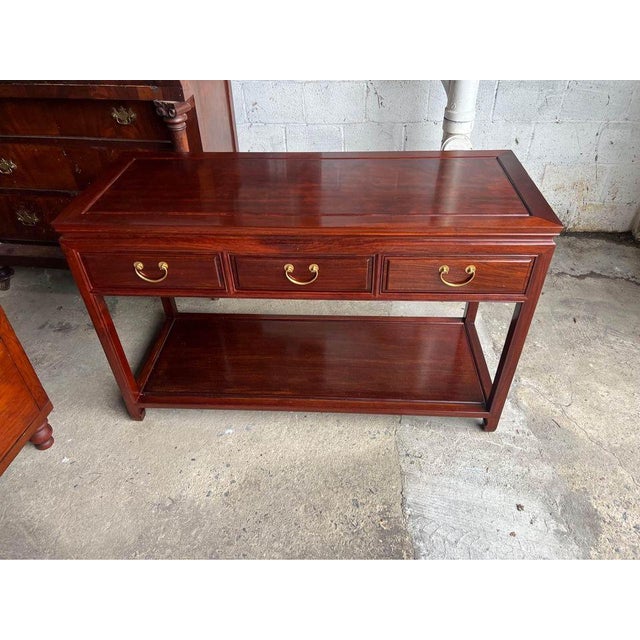 Vintage Chinoiserie Ming Style Solid Rosewood Server or Console Table with 3 Drawers 2 Tiers, sturdy and heavy Approximate...
