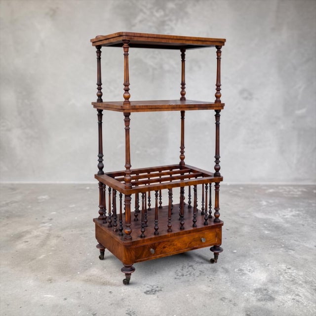 English 19th-C. English Carved Rosewood Etagere Music Stand Canterbury Magazine Rack For Sale - Image 3 of 9
