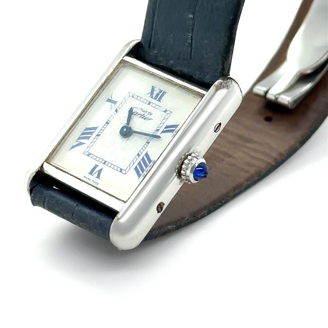 Contemporary Cartier Tank Must Silver Quartz Watch Green Strap For Sale - Image 3 of 6