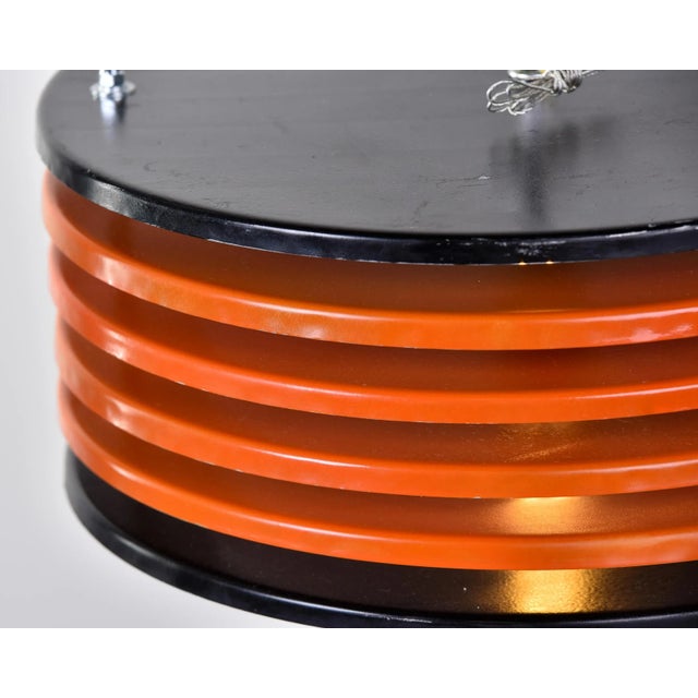 Italian Black & Orange Color Round Pendant Light - Black Finish For Sale - Image 4 of 13