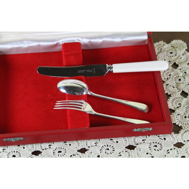 1978’s Vintage/New Silverplate Child Silver Set: Spoon, Fork & Knife by Cooper Brothers For Sale - Image 4 of 7