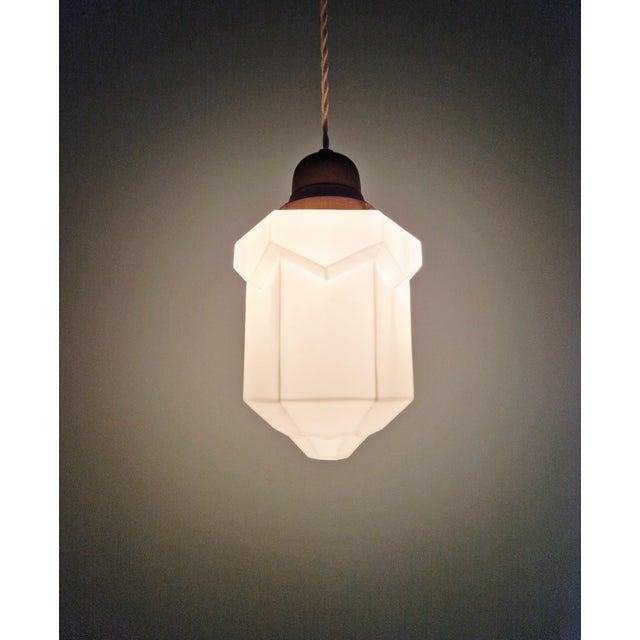 Art Deco Skyscraper Pendant Light in White Opaline, 1920s For Sale - Image 10 of 11