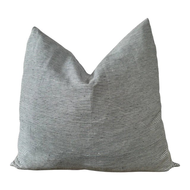 Libeco Workshop Stripe Pillow Cover in Blue and Natural Linen For Sale