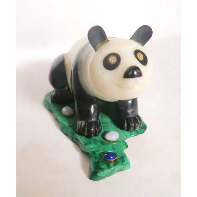 Black 1900s Imperial Carved Hardstone Panda on a Malachite Base For Sale - Image 8 of 11