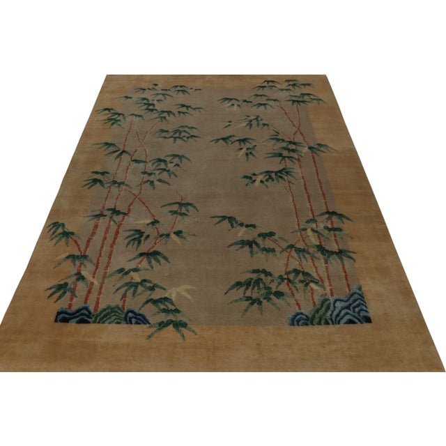Art Deco Rug & Kilim Chinese Style Art Deco Rug in Beige with Green & Blue Florals - 12'x18' For Sale - Image 3 of 8