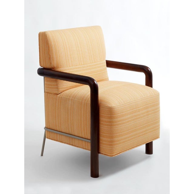 Council armchair by gisbert pöppler dimensions: h 90 (sh 45) x w 69 x d 75,5 cm. Materials: walnut armrests, upholstered...