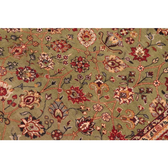 Shabby Chic Elegant Floral 1990's Pak-Persian Green/Aubergine Wool Rug - 9'1'' X 11'4'' For Sale - Image 3 of 9