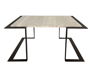 Mid-Century Italian Coffee Table in Travertine and Marble with Metal Base, 1970