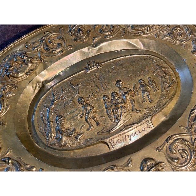Large Antique Brass Embossed Wall Hanging For Sale - Image 9 of 11