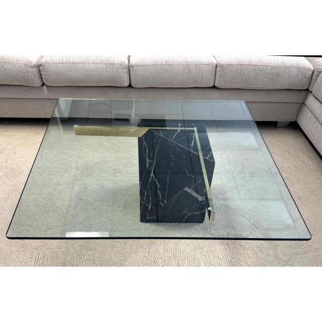 Sculptural Glass Top Coffee Table With Marble Base For Sale - Image 10 of 15