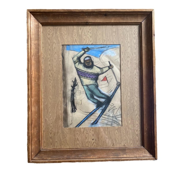 1920s 1927 "The Skier" Pastel Drawing by Eveline W. Syme, Framed For Sale - Image 5 of 5