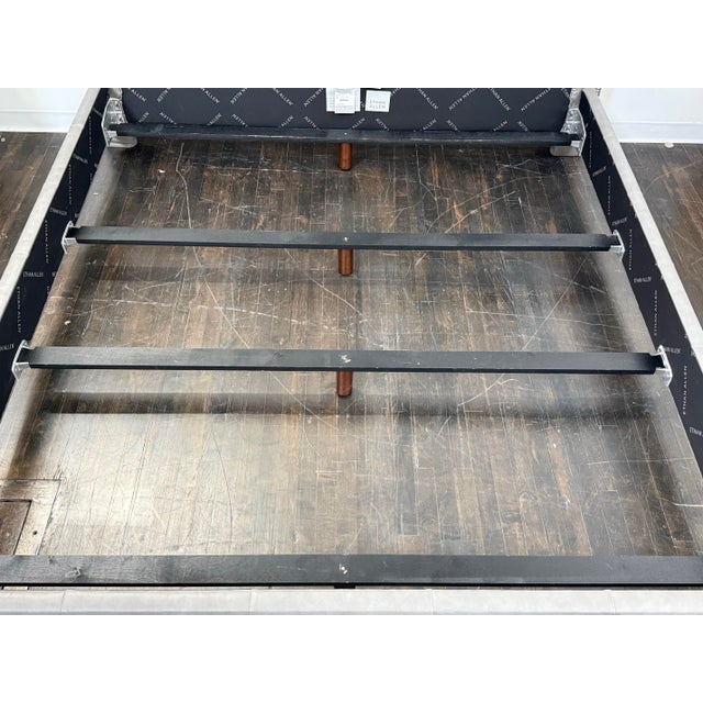 Gray Eastern King Size Ethan Allen Tufted Nailhead Leather Bed Frame For Sale - Image 8 of 12