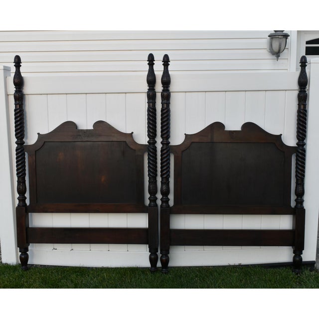 Antique Pair of Carved Mahogany Twin Size Federal Style Headboards
