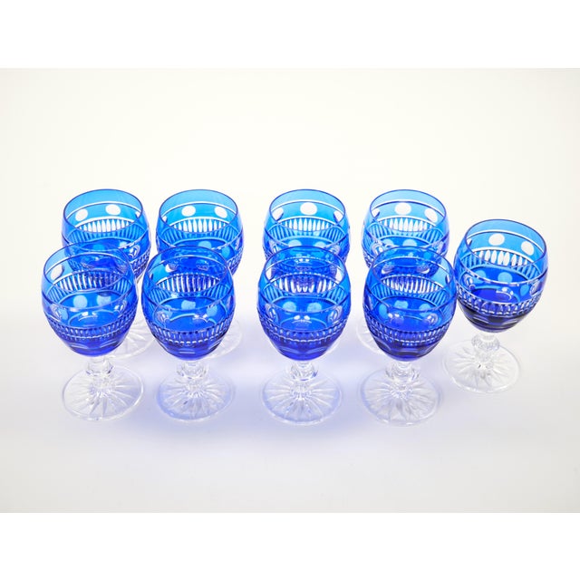 Val Saint-Lambert Val Saint Lambert Cobalt Blue Crystal Wine & Water Glasses Service for 9 People For Sale - Image 4 of 11
