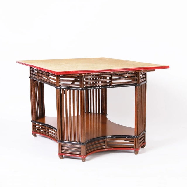 Art Deco Rattan and Grasscloth Art Deco Table For Sale - Image 3 of 10