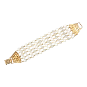 Vintage 1950s Signed Napier Faux-Moonstone & Faceted Glass Beaded Bracelet