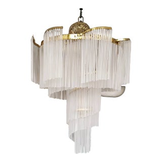 Vintage Chandelier Milk Glass Stick Spiral 4 Lights Large For Sale