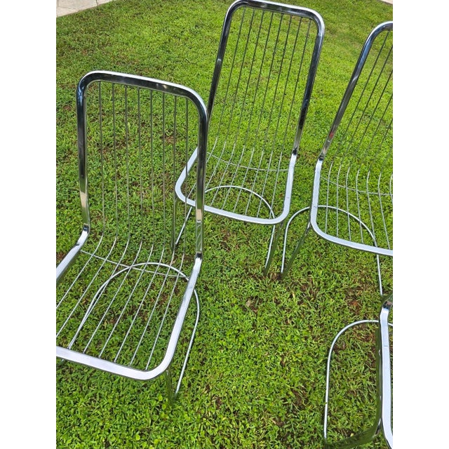 Set of 4 Attributed to Gastone Rinaldi Cantilever Chrome Design Chairs Rima Italy 1970 MCM For Sale - Image 12 of 13