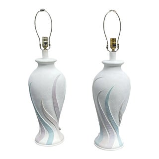 1980s Postmodern Pink Purple Teal Cream Lamp-Pair For Sale