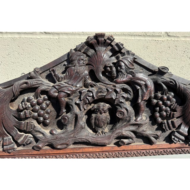Large Antique Hand-Carved Oak Black Forest Style Figural Wall Mirror For Sale - Image 4 of 18