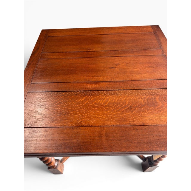 Professionally Refinished 1930s Solid Oak Barley Twist Desk/Table & 2 Matching Chairs Set For Sale - Image 10 of 11