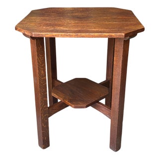 1910s L..& J. G. Stickley Clipped Corner Mission Oak Lamp Table - Attributed For Sale