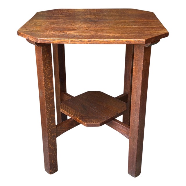 1910s L..& J. G. Stickley Clipped Corner Mission Oak Lamp Table - Attributed For Sale