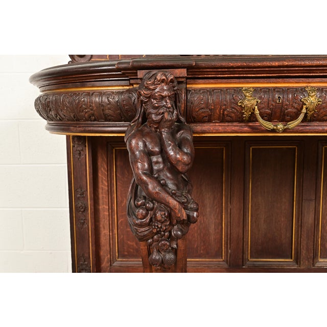 Brown R. J. Horner Renaissance Revival Ornate Carved Oak Sideboard or Bar Cabinet, Circa 1880s For Sale - Image 8 of 16