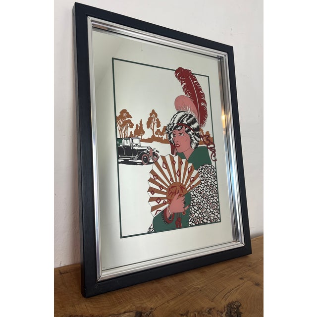 Vintage French Art Deco Au Revoir Fashion Illustration Mirror by George Barbier, 1970s For Sale - Image 4 of 14