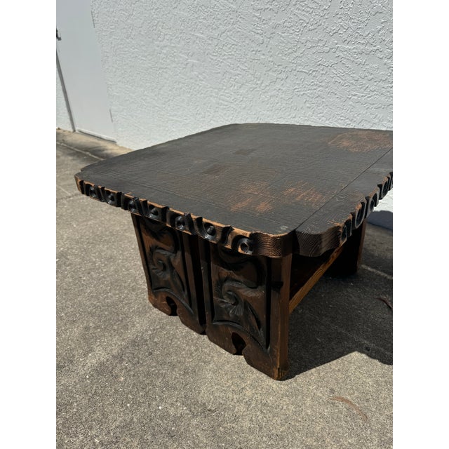 Mid-Century Modern 1960s Vintage Witco Tiki End Table | Mid-Century Modern Carved Cedar Accent Table | William Westenhaver Design For Sale - Image 3 of 12