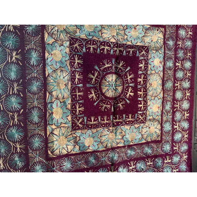 Indian Vintage Indian Embroidered Wool Textile Wall Art – 32” X 31” For Sale - Image 3 of 13