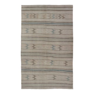 Vintage Turkish Flat-Weave Muted Colored Kilim in Taupe, Brown and Light Blue For Sale