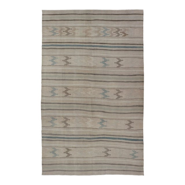 Vintage Turkish Flat-Weave Muted Colored Kilim in Taupe, Brown and Light Blue For Sale