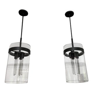 Set of Rh Ravelle Clear Glass Pendants by Ian K. Fowler Bronze - a Pair For Sale