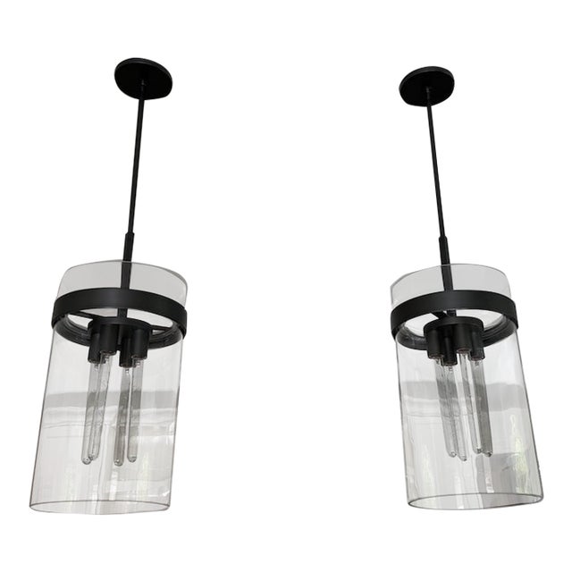 Set of Rh Ravelle Clear Glass Pendants by Ian K. Fowler Bronze - a Pair For Sale