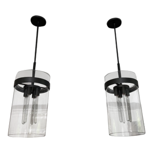 Set of Rh Ravelle Clear Glass Pendants by Ian K. Fowler Bronze - a Pair
