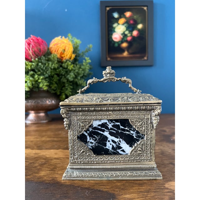 1900 - 1909 Early 1900s Ornate Baroque Bronze & Marble Casket For Sale - Image 5 of 18