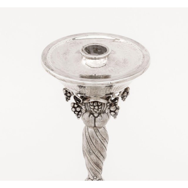 Mid 20th Century Michael Strauss Hammered Silver Candlesticks, Pair For Sale - Image 5 of 11