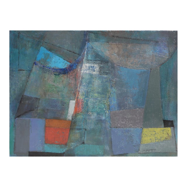 Cubist Abstract Ii, Signed Oil Painting by Miriam Bromberg For Sale