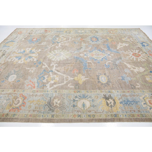 Textile 11 X 14 Modern Designed Sultanabad Wool Rug Handmade in Warm Beige For Sale - Image 7 of 13
