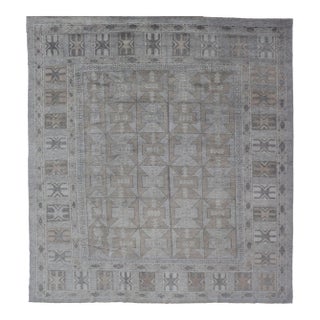 Modern Turkish Oushak Rug With Shades of Gray With Tribal Design For Sale