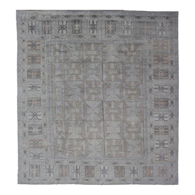 Modern Turkish Oushak Rug With Shades of Gray With Tribal Design For Sale