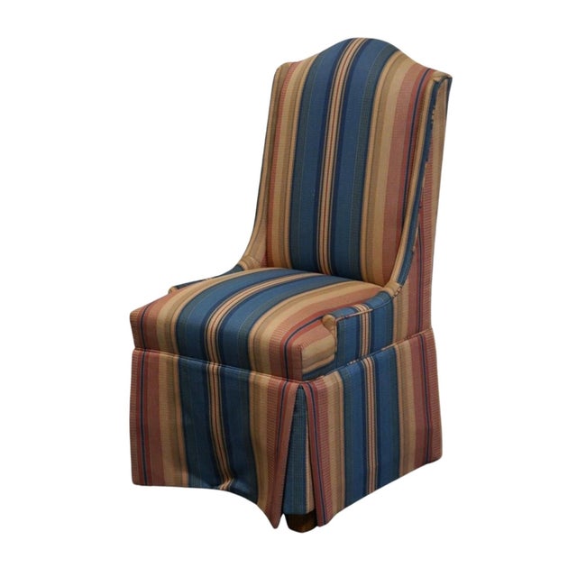 PENNSYLVANIA HOUSE Navy Blue, Rust & Beige Stripe Upholstered Skirted Dining Side Chair 42.5" High 23" Wide 25.75" Deep...