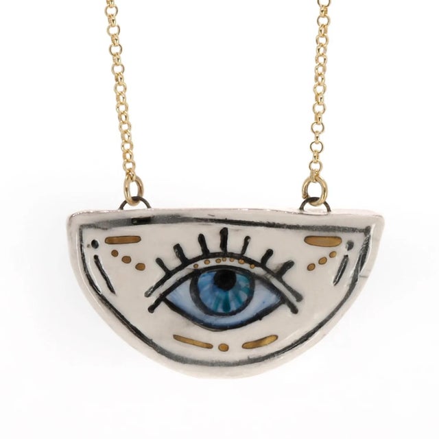 Silver Watchful Evil Eye Pendant Protection Necklace For Sale - Image 8 of 8
