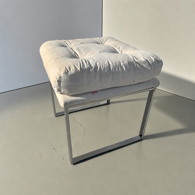 Milo Baughman Style Chrome Upholstered Stool For Sale In Miami - Image 6 of 14