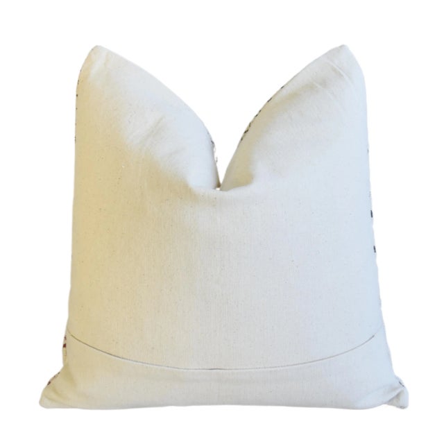 French Hand-Printed Blue, White & Brown Cotton Feather/Down Pillow 19” Square For Sale In Los Angeles - Image 6 of 8