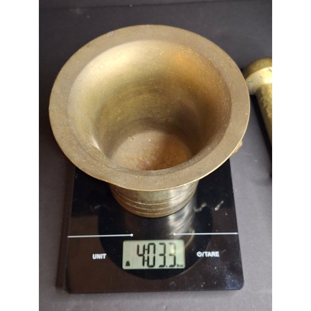 Antique Judaica Brass Mortar and Pestle Set Heavy 7.5lb Heavy Cast Found J. Greenstein Provenance For Sale - Image 17 of 18